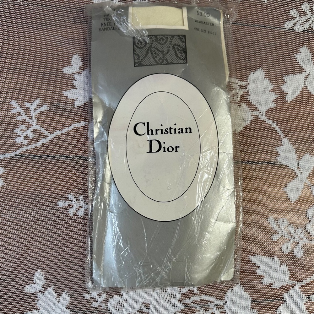 Vintage Christian Dior Paisley Texture Knee High Sandalfoot Stockings 8.5-11